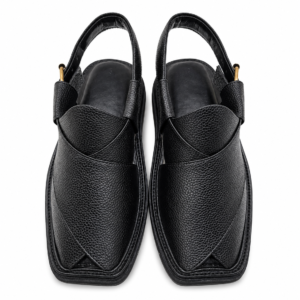 Black Textured Leather Peshawari Chappal